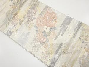 アンティーク　佐賀錦　地紙に四季草花・群鶴模様織り出し袋帯（材料）